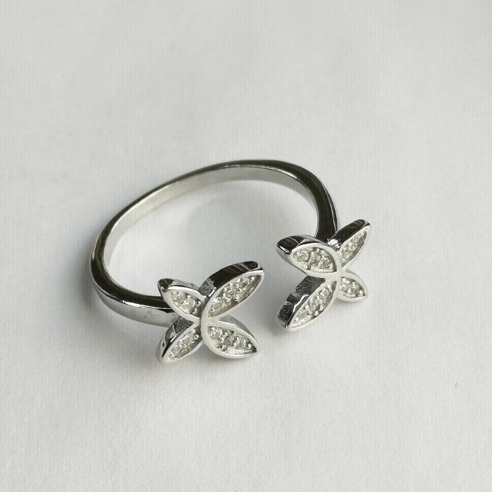 Two Butterflies Ring in CZ and Sterling Silver size 7